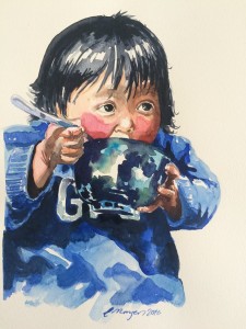 tibetli çocuk suluboya